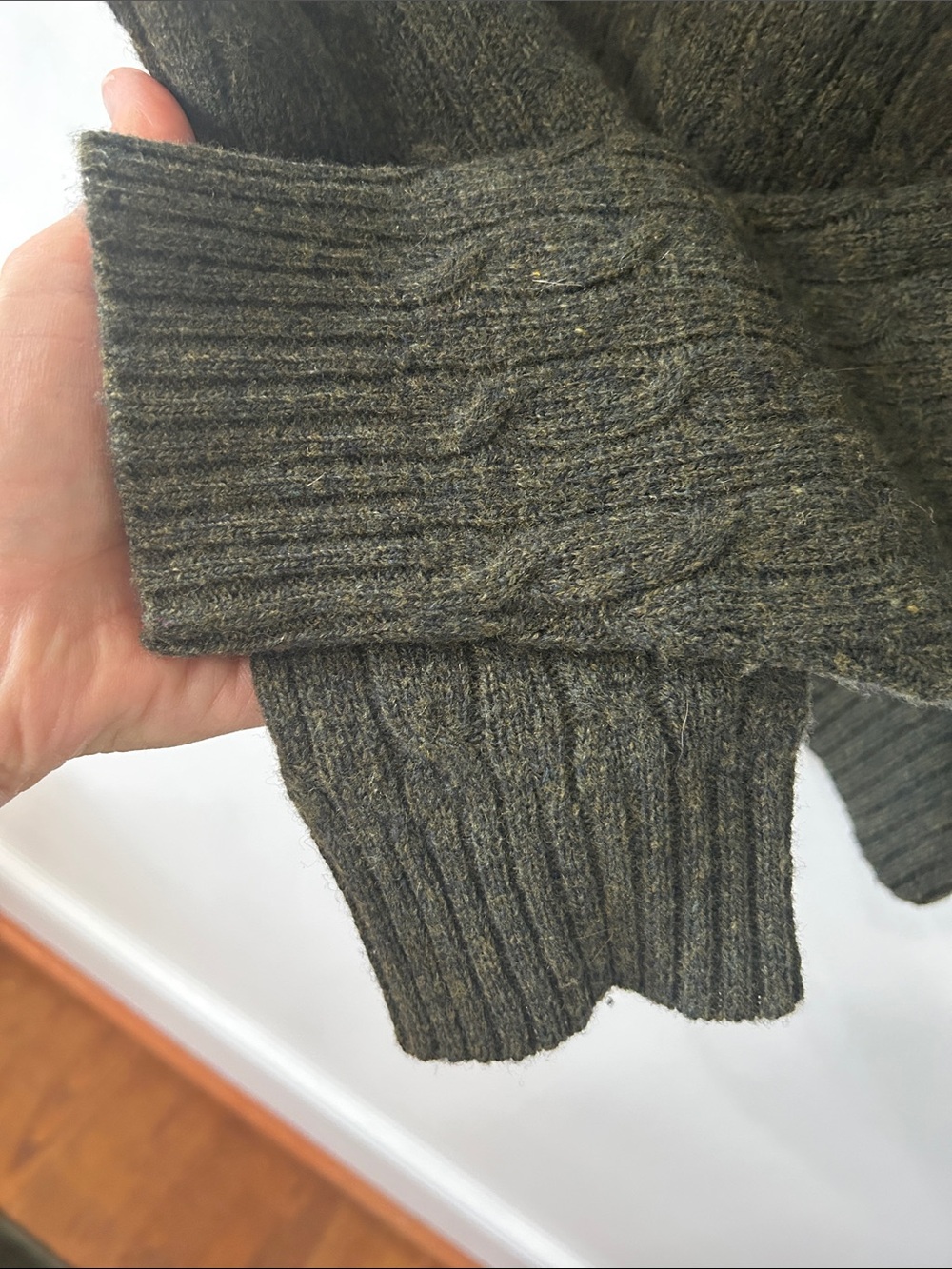 Ralph Lauren Sport Cable Knit Sweater Olive Lambswool Crewneck Preppy Old Money - Picture 16 of 16